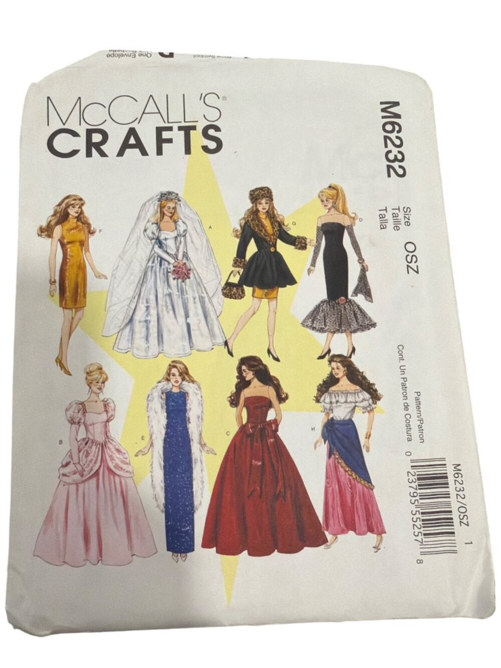 McCalls Crafts M6232 Fashion Doll Clothing Pattern OSZ Wedding Gown Evening Dres